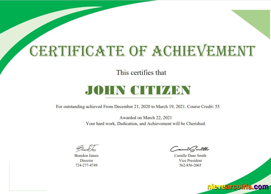 USA Certificate of Achievement